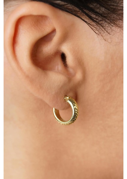 14 Ayar Altın Desenli Kalem Halka Küpe fırsatları