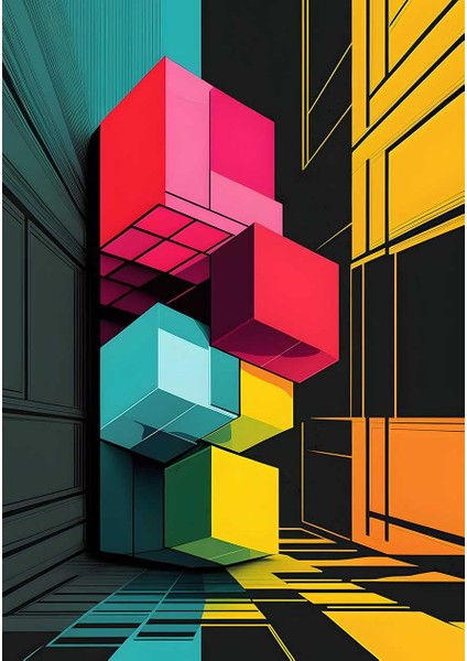 Renkli Mimari Soyutlama Oturma Odası Salon Kanvas Tablo Duvar Resim fiyatları