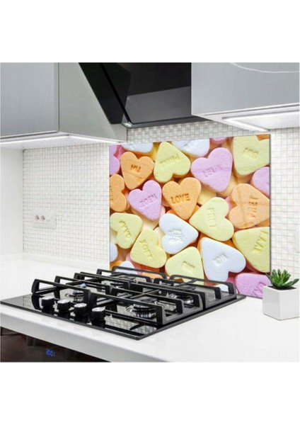 Cam 72 x 46 Miyrem Ocak Arkası Cam Koruyucu Koruyucu | Kalpli Şeker Model