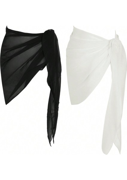 Kadın Siyah Beyaz Transparan Belden Bağlamalı Pareo 2'li fiyatları