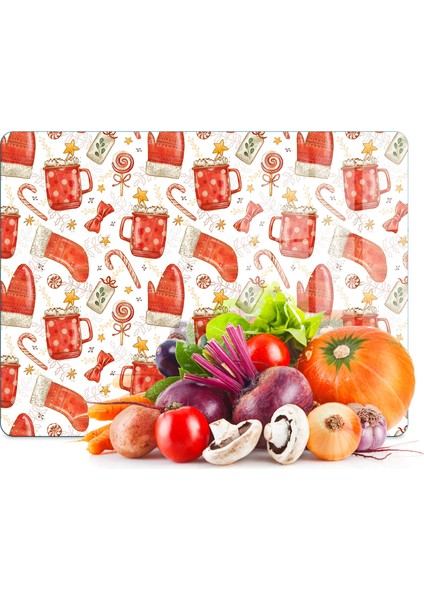 Cam Kesme Tahtası ve Sunumluk Christmas Yılbaşı Desenli 30 x 40 cm