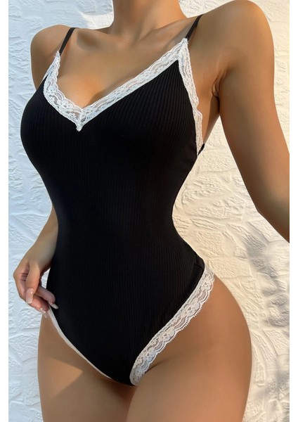 Kadın Beyaz Dantel Işlemeli Siyah Tulum Gecelik modelleri