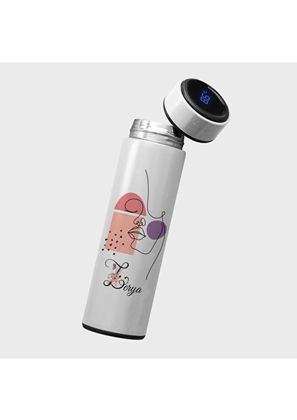 Isme Özel Kadın Çizimli Dijital Göstergeli Çelik Termos - 450 Mlt (Isim Için Mesaj Atınız)