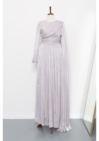 Gri Bel Büzgülü Taşlı Abiye fırsatları