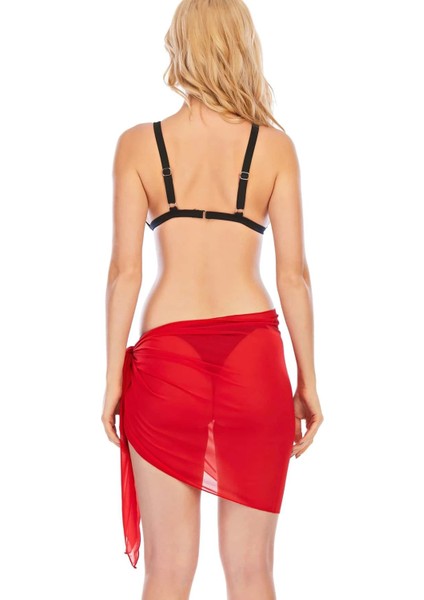 Kadın Kırmızı Transparan Belden Bağlamalı Pareo modelleri