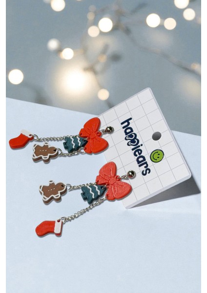 Yılbaşı Kurdele Noel & Kurabiye Figürlü Zincirli Özel Tasarım Küpe fiyatları