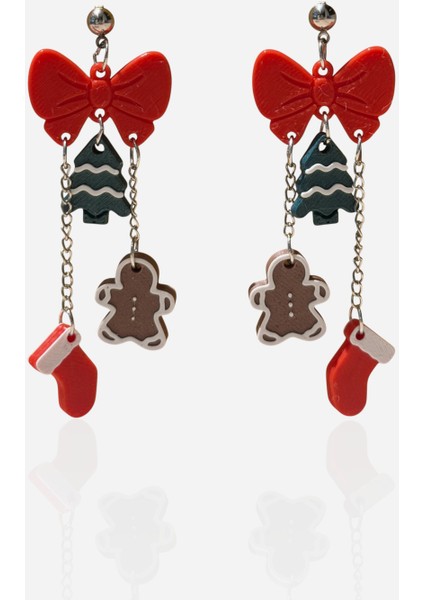 Yılbaşı Kurdele Noel & Kurabiye Figürlü Zincirli Özel Tasarım Küpe modelleri