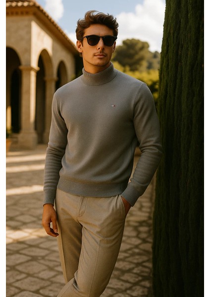 Erkek Basic Premium Comfort Uzun Gri Kazak modelleri