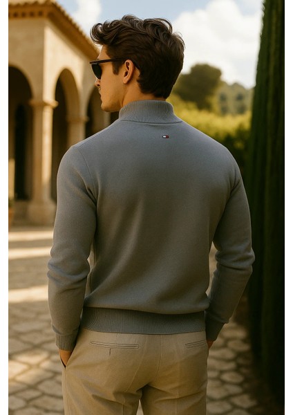 Erkek Basic Premium Comfort Uzun Gri Kazak