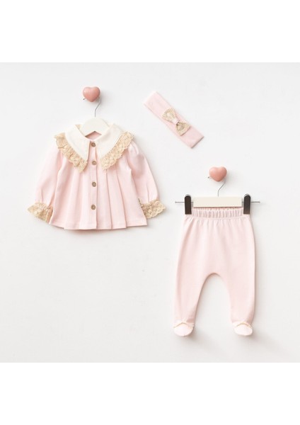 Yeni Doğan Kız Bebek 0/3 Ay Yakalı Ucu Dantelli 3'lü Bebek Takımı Zıbın Seti fiyatları
