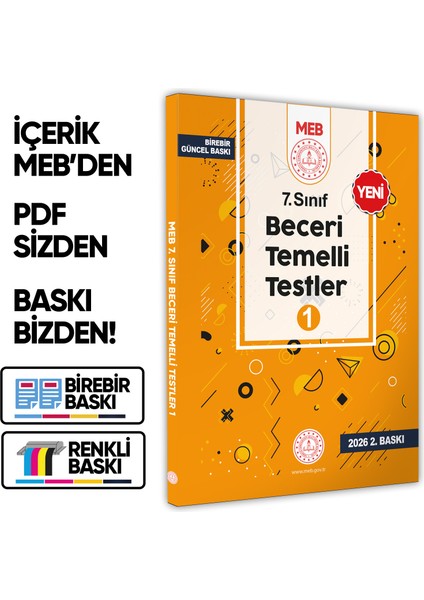 2025 7.sınıf Meb Beceri Temelli Testler 1. Kitap Örnek Soru Bankası (Renkli Baskı A4 Boyut)