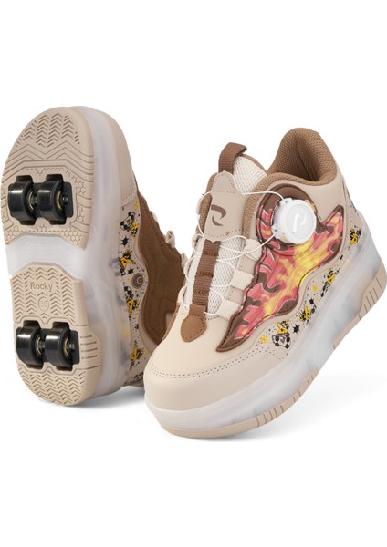 Flames Çocuk Patenli Işıklı Tekerlekli Spor Ayakkabı & Bej Kaykay Ayakkabı 4 Teker fırsatları