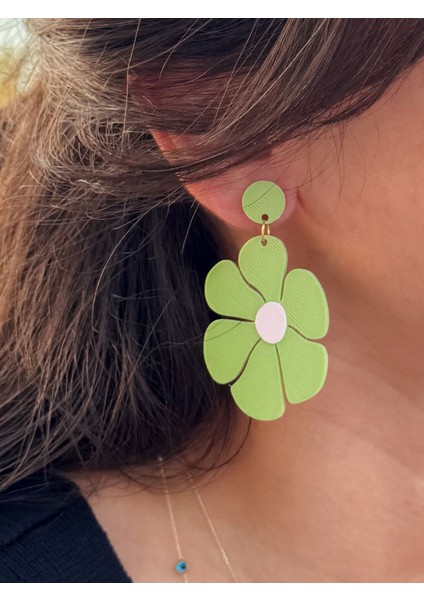 Yeşil Çiçek Özel Tasarım Küpe