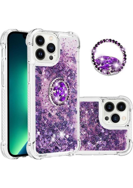 Halka Kickstand Köpüklü Kum Akış Halkası ile IPhone 15 Pro Için Telefon Kılıfı (Yurt Dışından)