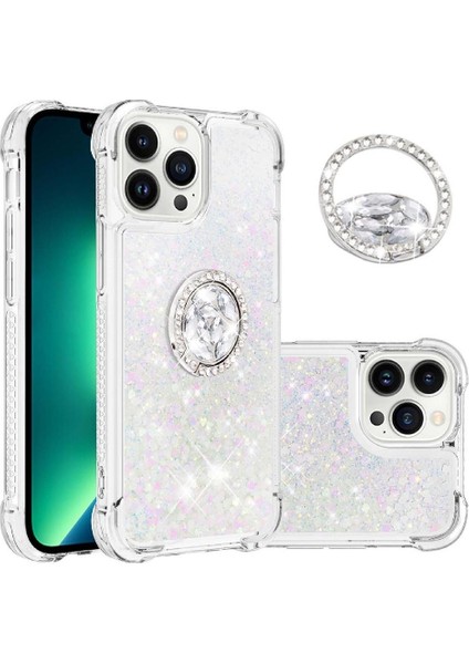 Halka Kickstand Köpüklü Kum Akış Halkası ile IPhone 15 Pro Için Telefon Kılıfı (Yurt Dışından)