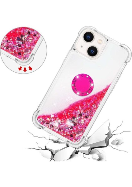 Halka Kickstand Köpüklü Kum Akış Halkası ile IPhone 14 Plus Için Telefon Kılıfı (Yurt Dışından) modelleri