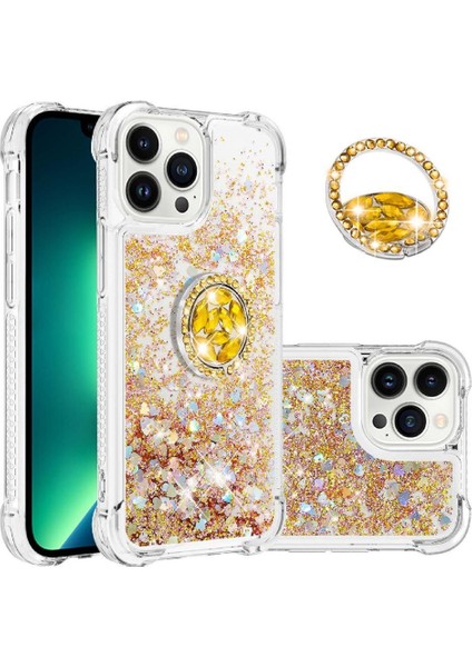 Halka Kickstand Köpüklü Kum Akış Halkası ile IPhone 15 Pro Için Telefon Kılıfı (Yurt Dışından)