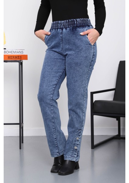 Mavi Paça Düğmeli Kot Pantolon