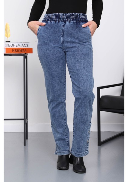 Mavi Paça Düğmeli Kot Pantolon modelleri