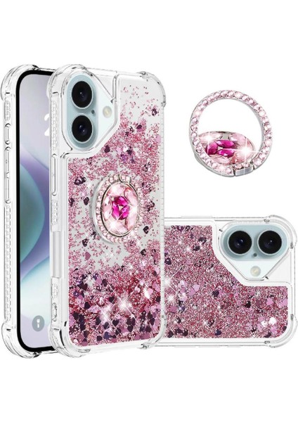 Halka Kickstand Halka Kickstand Köpüklü Kum ile IPhone 16 Için Telefon Kılıfı (Yurt Dışından)