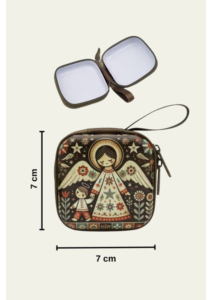 Koruyucu Melek Figürlü Fermuarlı Mini Kılıf - Manevi Temalı Taşıma Çantası (Rozaryo/takı/kulaklık) fiyatları