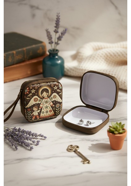 Koruyucu Melek Figürlü Fermuarlı Mini Kılıf - Manevi Temalı Taşıma Çantası (Rozaryo/takı/kulaklık) fırsatları