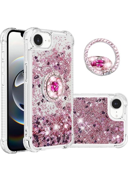 Halka Kickstand Köpüklü Kum Akış Halkası ile IPhone 16E Için Telefon Kılıfı (Yurt Dışından)