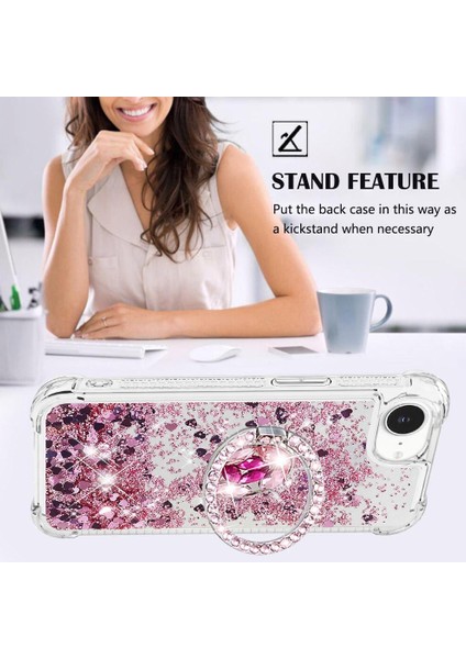 Halka Kickstand Köpüklü Kum Akış Halkası ile IPhone 16E Için Telefon Kılıfı (Yurt Dışından) modelleri