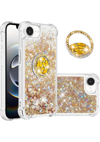 Halka Kickstand Köpüklü Kum Akış Halkası ile IPhone 16E Için Telefon Kılıfı (Yurt Dışından)