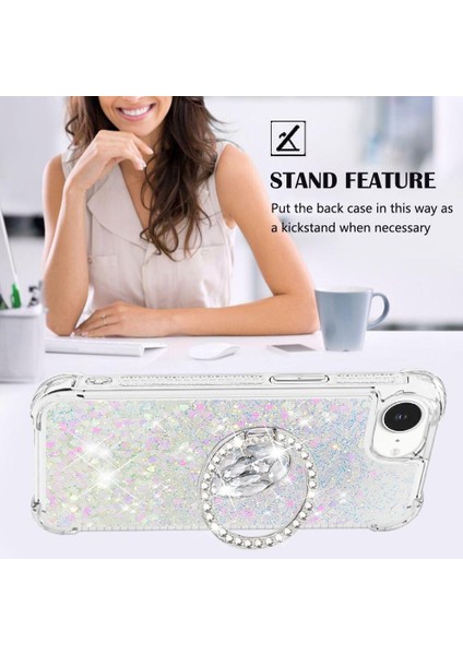 Halka Kickstand Köpüklü Kum Akış Halkası ile IPhone 16E Için Telefon Kılıfı (Yurt Dışından) modelleri