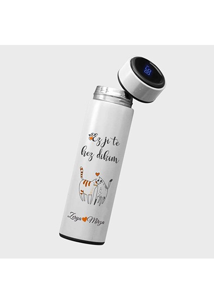 Sevgililere Özel Kürtçe Dijital Çelik Termos 450 Mlt - Ez Ji Te Hez Dikim (Isim Için Mesaj Atınız)