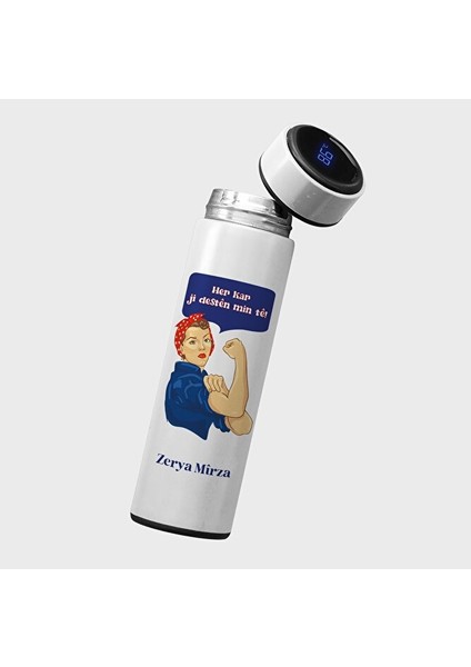 Isme Özel Kürtçe Her Kar Ji Destên Min Tê Dijital Göstergeli Çelik Termosu (Isim Için Mesaj Atınız)