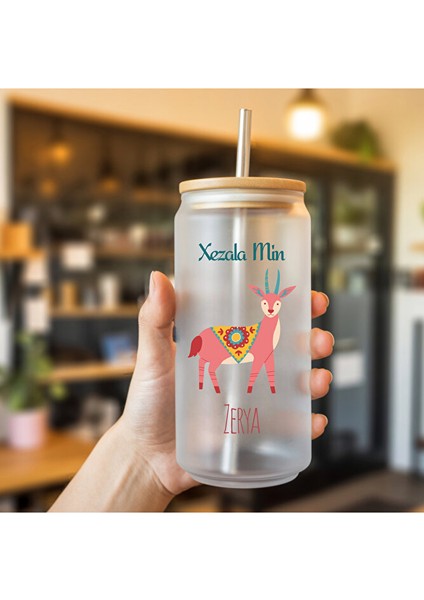 Isme Özel Çocuklar Için Pipetli Su Süt Cam Suluk - Kürtçe Xezala Min Suluk (Isim Için Mesaj Çekiniz)