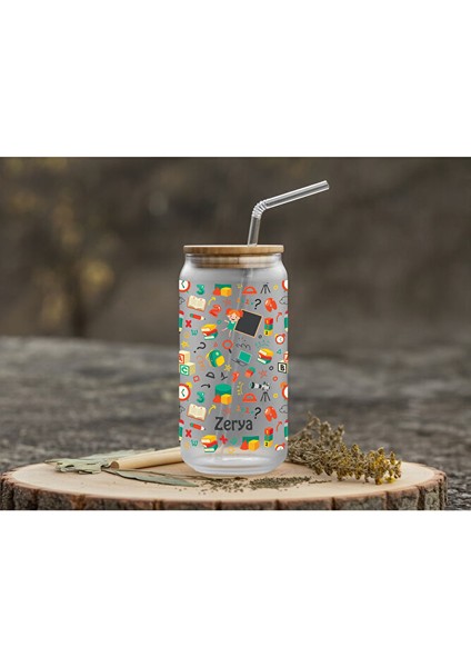 Isme Özel Çocuklar Için Pipetli Su Süt Meyve Suyu Cam Suluk (Isim Için Mesaj Çekiniz)