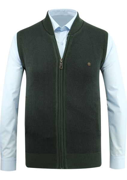 Erkek Triko Yelek Fermuarlı Cepli Çelik Örgü Triko Klasik Kalıp - 5015J