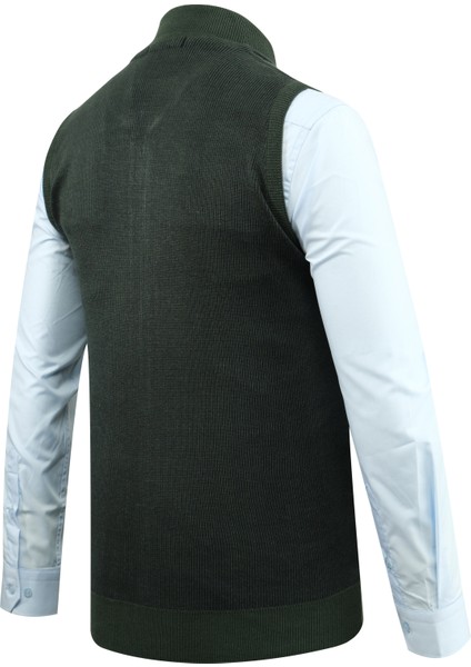 Erkek Triko Yelek Fermuarlı Cepli Çelik Örgü Triko Klasik Kalıp - 5015J fırsatları