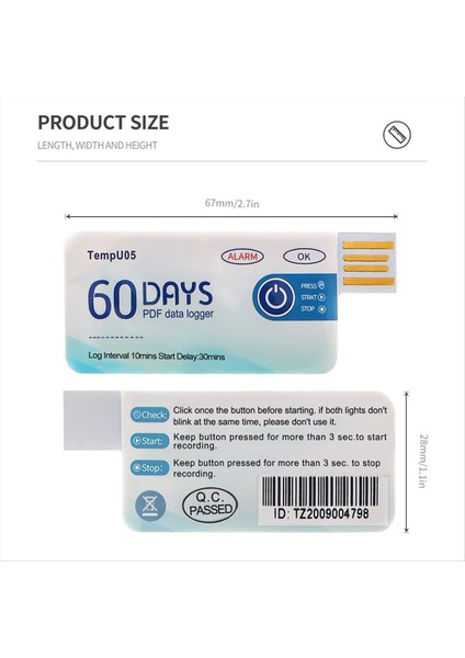 TEMPU05 1pcs Sıcaklık Veri Logger 60 Günlük Tek Kullanım Sıcaklık Analizörü Pdf Raporu USB Sıcaklık Günlüğü (Yurt Dışından)