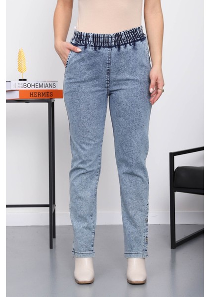 Açık Mavi Paça Düğmeli Kot Pantolon fiyatları