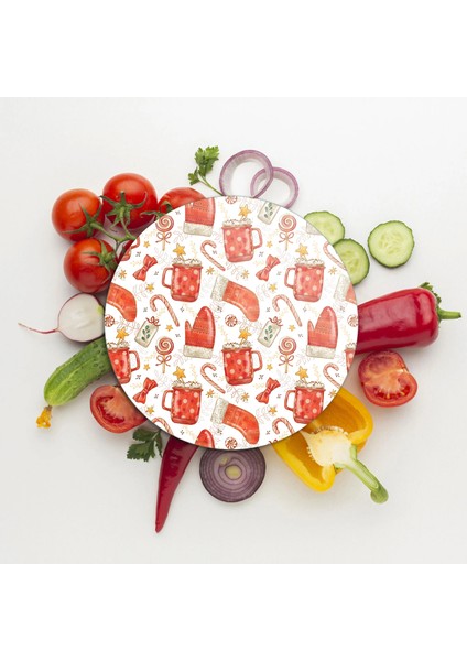 Cam Kesme Tahtası ve Sunumluk Yuvarlak Christmas Yılbaşı Desenli 30 x 30 cm fiyatları