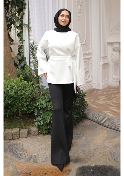 Krem Kuşaklı Scuba Kimono fiyatları