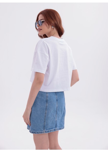 Beyaz Bisiklet Yaka Basic Kısa Kollu Crop T-Shirt modelleri