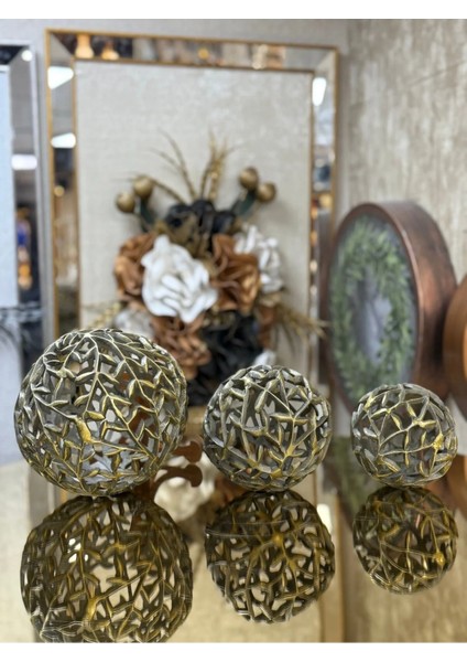 3'lü Pirinç Dekoratif Top 12-15-20 cm