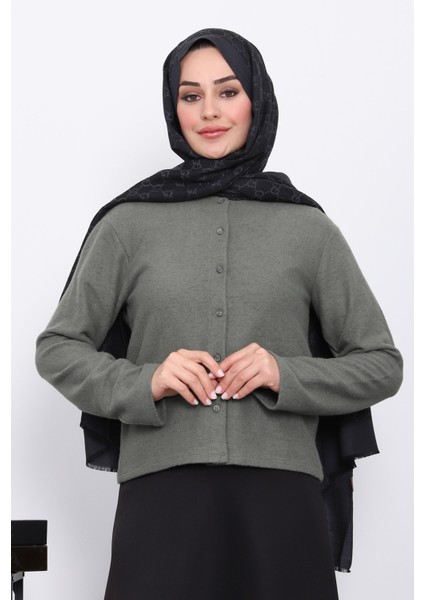 Haki Düğmeli Dokulu Hırka