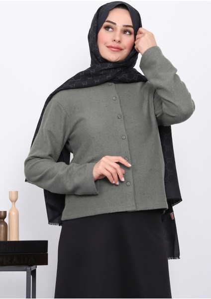 Haki Düğmeli Dokulu Hırka modelleri