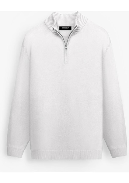 Erkek Yarım Fermuarlı Polo Yaka Kazak Ekru indirimleri