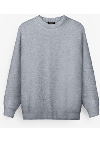 Erkek Oversize Dokulu Kazak Gri modelleri