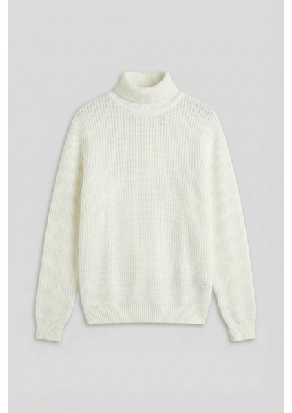 Erkek Oversize Balıkçı Yaka Boğazlı Kazak Ekru fırsatları