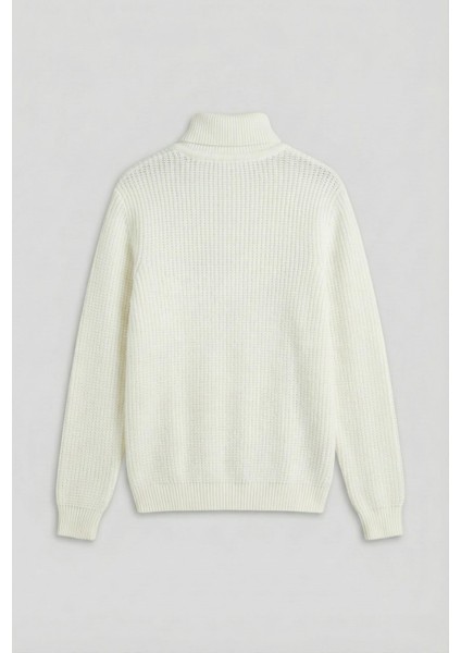 Erkek Oversize Balıkçı Yaka Boğazlı Kazak Ekru indirimleri