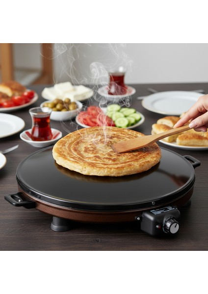 AT610 46 cm Bakır Elektrikli Katmer, Bazlama, Gözleme Sacı, Termostatlı, Büyük Boy, Eşit Isı Dağılımı fırsatları