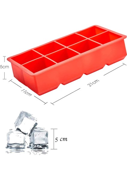 Iles Gurme Kapaksız Büyük Boy 8 Bölmeli Silikon Buz Kalıbı, Kırmızı modelleri